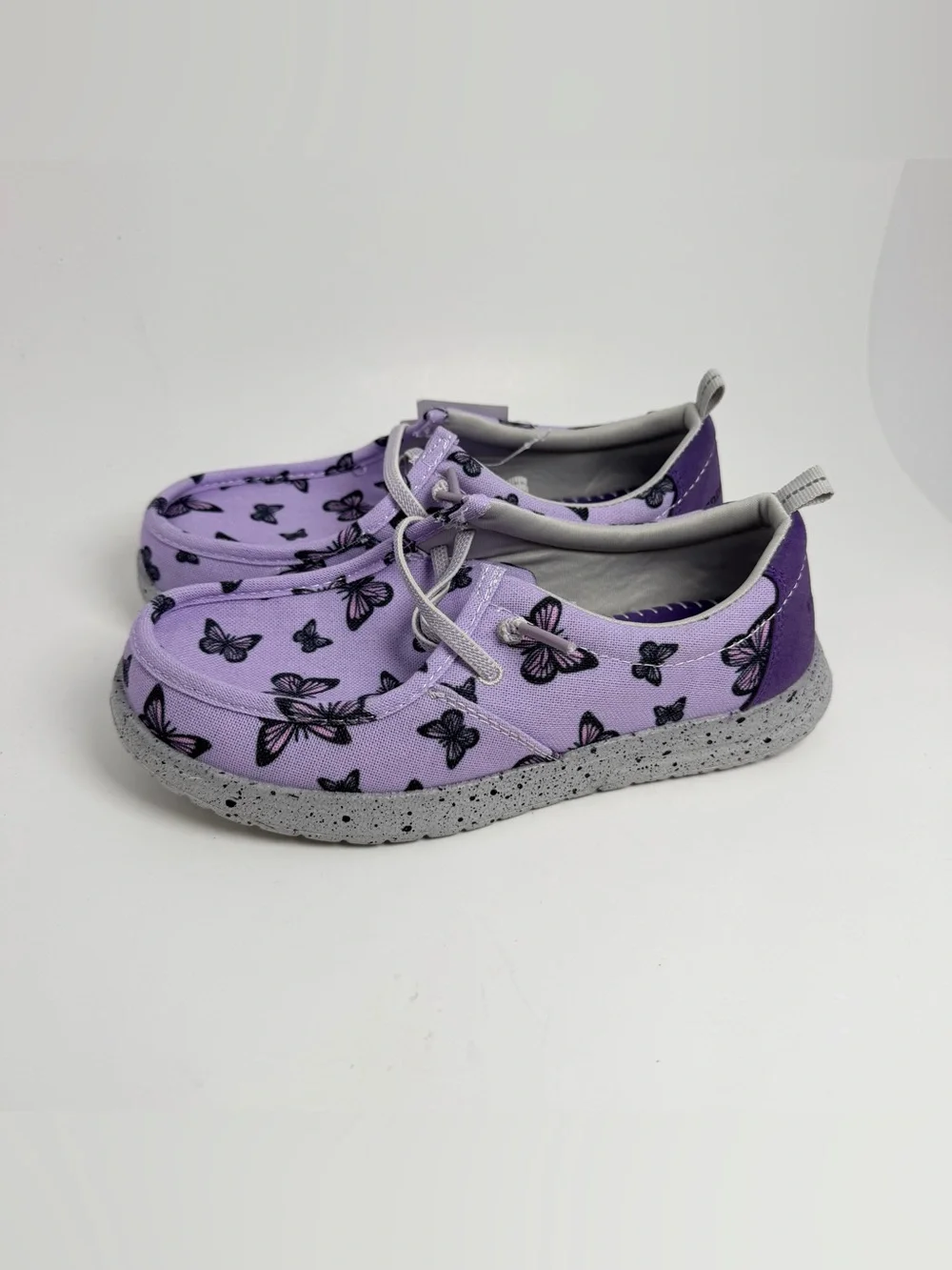 Eddie Bauer Lilac Butterfly Kids Sneakers with Gray Speckled Sole